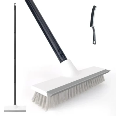 Image of Floor Scrubbing Brush, Household Cleaning Brush,2 in 1 Scrape Brush Stiff Bristles Push Broom Long Handle for Bathroom, Patio,Tile,Garage, Swimming Pool. ﻿
