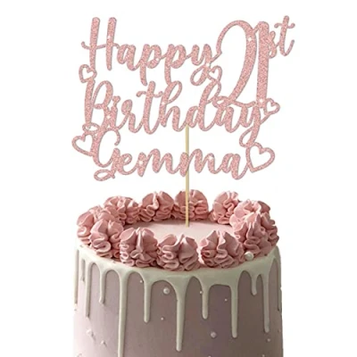 Image of GuteGifts Personalised Any Age Name Happy Birthday Cake Topper Customized with Love Hearts Party Decoration 13th 16th 18th 21st 30th 40th 50th 60th (Rose gold)