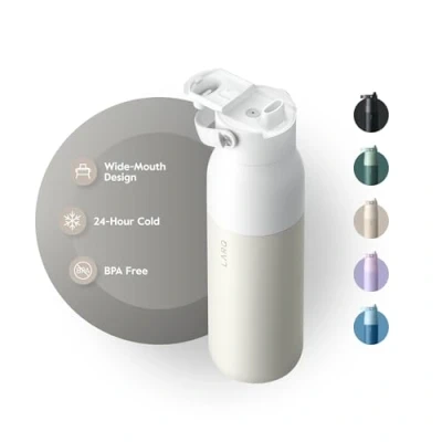 Image of LARQ Bottle Swig Top 23oz Insulated Stainless Steel Water with Built in Silicone Handle Thermos, BPA Free Reusable for Sports, Gym, and Travel, Granite White