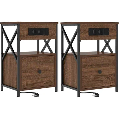 Image of vidaXL Bedside Cabinets with Drawer 2 pcs Brown oak 40 x 31 60 cm