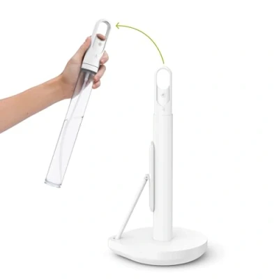 Image of simplehuman Standing Paper Towel Holder with Spray Pump, White Stainless Steel