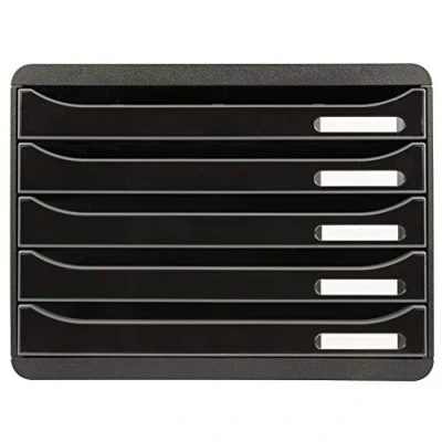 Image of Exacompta Ref 308714D Big Box Plus ECOBlack 5 Drawer Set 270 x 355 271mm in Size, 43mm Height, Landscape, Open Drawers for Easy Insertion Black