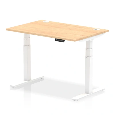 Image of Air 1200x800mm Height Adjustable Desk Maple Top Cable Ports White Leg