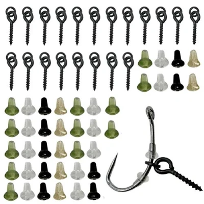 Image of Kohyum Fishing Hook Set 40 Pieces Carp Rig Ring Stops with 20 Boilie Bait Screw Accessories Lure Swivel One Circle Jig Tackle