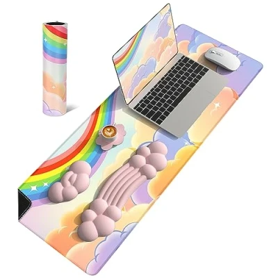 Image of 4 in 1 MANBASNAKE Cloud Mouse Pad Wrist Support Keyboard Rest Set with Ergonomic Memory Foam,Non Slip Base,Cloud Coasters for Home,Office,Laptop,Desktop Computer,Easy Typing Pain Relief Pink