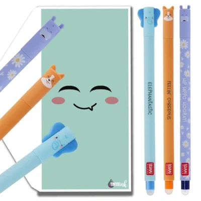 Image of Tinte Ink Legami Erasable Pens Bundles/Sets with Cute Envelope (Corgi, Elephant, Hippo Set, 3 Pens)