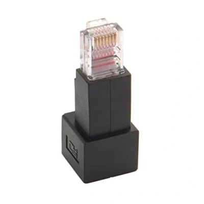 Image of cablecc 90 Degree 8P8C FTP STP UTP Cat 5e Male to Female LAN Ethernet Network Extension Adapter (Black Down Angled)