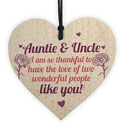 Image of RED OCEAN Auntie Gifts For Uncle Thank You Wooden Hanging Heart Plaque Shabby Chic Love Sign Birthday Present