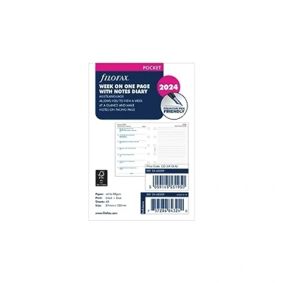 Image of Filofax Pocket week per page with notes 4 language 2024 diary, White