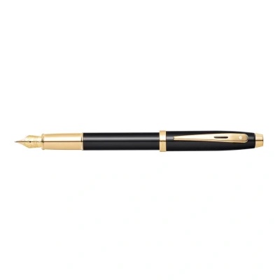 Image of Sheaffer 100 Fountain Pens F Nib with Cartridges and Converter Black Lacquered/Gold