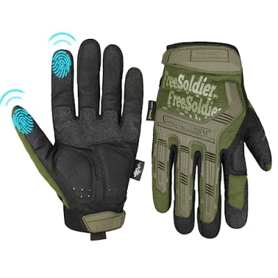 Image of FREE SOLDIER Cycling Gloves Non slip Full Finger Men&#039;s Outdoor Motorcycle Climbing Hiking riding Work Glove (Green, S)
