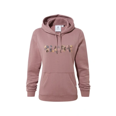 Image of TOG24 Kimberley Women&#039;s Summer Hoodie Supersoft Brushed Back Cotton Blend Fabric, Slogan Embroidery On Chest, Kangaroo Pockets Mauve