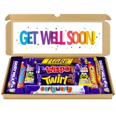 Image of Get Well Soon Gift Chocolate Hamper, Letterbox Box of 10 Fullsize Dairy Milk bars, Ideal Gifts For Women &amp; Him (Get Soon)