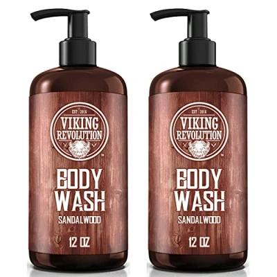 Image of Viking Revolution Shower Gel Men 340 ml x 2 Natural Body Wash Mens with Vitamin E and Rosemary Oil Smoothes &amp; Moisturises Sandalwood