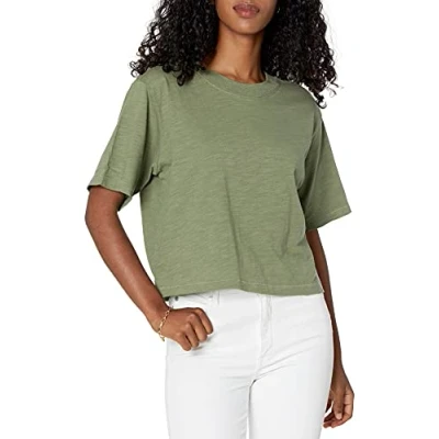 Image of The Drop Women&#039;s Sydney Short Sleeve Cropped Crewneck T Shirt, Olive, XXL