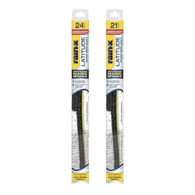 Image of Rain X 810198 Latitude 2 In 1 Water Repellent Wiper Blades, 24&quot; and 21&quot; Windshield Wipers (Pack Of 2), Automotive Replacement Blades With Patented Repellency Formula