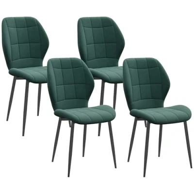 Image of HOMCOM Dining Chairs Set of 4, Modern Style Flannel Upholstered Kitchen with Backs and Steel Legs, for Living Room, Bedroom, Dark Green