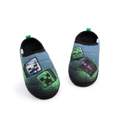 Image of Minecraft Boys Graffiti Style Slip On Loafer Slippers Indoor Shoes for Kids Multicoloured Gaming Footwear Lightweight Slides Children &amp; Teens