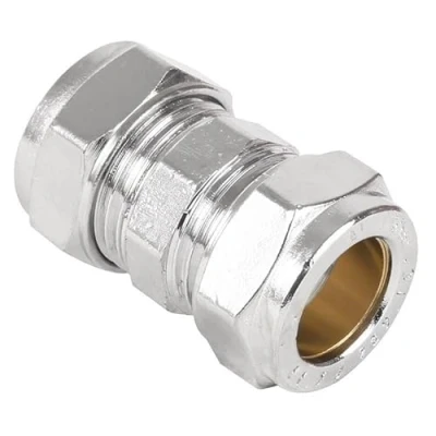 Image of Bag of 2 22mm Chrome Coupling (Known as Pipe Fittings / Coupling/Pipe connectors/Compression Couplings Also Available in 15mm, 22mm, 28mm, 35mm, 42mm)