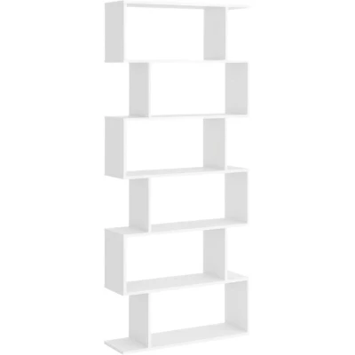 Image of HOMCOM Wooden Wood S Shape Storage Display 6 Shelves Room Divider Unit Chest Bookshelf Bookcase Cupboard Cabinet Home Office Furniture (White)
