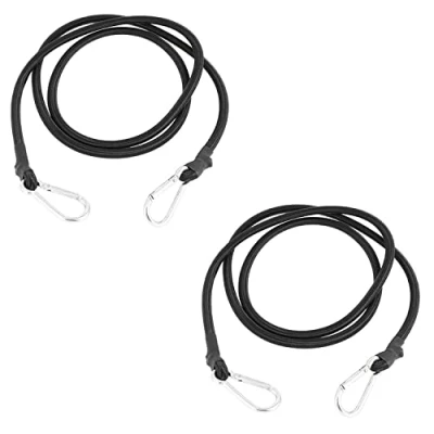 Image of DRERIO 2 pcs 2m Bungee Cords with Carabiner Black Extra Long Ropes Hooks Heavy Duty Elastic Cord Straps Luggage Tie Downs for Camping, Bikes,Luggage, Roof Rack, Motorcycle
