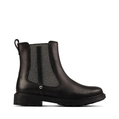 Image of Clarks Astrol Orin Kid Leather Boots In Black Standard Fit Size 10