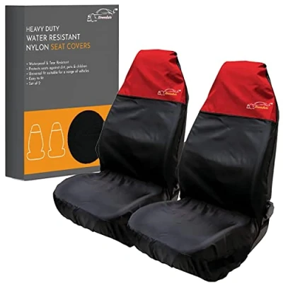Image of Xtremeauto Car Seat Covers Front Pair Coloured Top Cover Set, Heavy Duty Universal Fitting Set Of 2 Protectors, Water Resistant Easy Clean For (Red)
