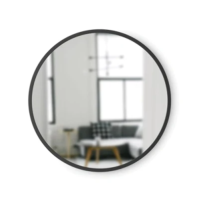 Image of Umbra Hub 18 x 24 Oval Wall Mirror With Rubber Frame, Modern Room Decor for Entryways, Washrooms, Living Rooms and More, Black