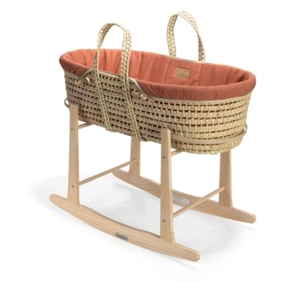 Image of Clair de Lune Organic Palm Moses Basket and Natural Rocking Stand Award Winning Baby Bassinet Basket, Dressing, Bamboo Mattress, Sheet Newborn Essentials (Rust Orange)
