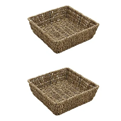 Image of JVL Hand Woven Seagrass Square Storage Tray, H:8 x W:25 D:25cm, Capacity 4.2L, Set of 2