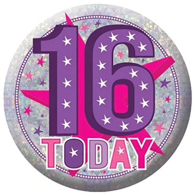 Image of amscan 9900832 Badge Sml HoloG Hapy 16th BD