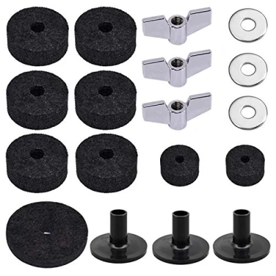 Image of Cettkowns 18 Pack Cymbal Replacement Accessories Felts Hi Hat Clutch Felt Sleeves Cup with Base Wing Nuts and Washer for Drum Set (Black)