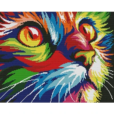 Image of Awesocrafts Cross Stitch Kits, Colorful Cat Kitten Animals Cute Easy Patterns Stitching Embroidery Kit Supplies, Counted Options for Adults Beginners Kids (Colorful Cat, Counted)