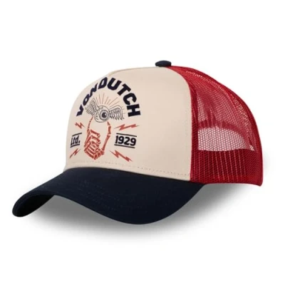 Image of Von Dutch Men&#039;s &amp; Women&#039;s Cap, Adjustable Trucker Cap with Snapback, White, Blue, Red, Size U, beige, One