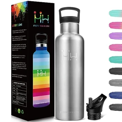 Image of HoneyHolly Vacuum Flask 500ml BPA Free Stainless Steel Leak Proof Double Wall Insulated Water Bottle with Straw Suitable for Carbonated