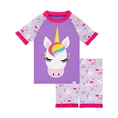 Image of Harry Bear Girls Glitter Unicorn Swim Set Two Piece Kids Swimming Costume Purple Age 6 to 7 Years