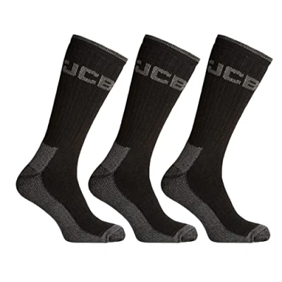 Image of JCB Socks Heavy Duty Mens Everyday Work 3 Pack Black UK 6 11, EUR 39 46