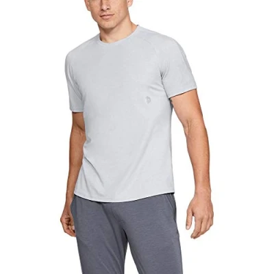 Image of Under Armour Men Athlete Recovery Travel Tee Short Sleeve Shirt Halo Gray Fade Heather//Metallic Silver (014), Large