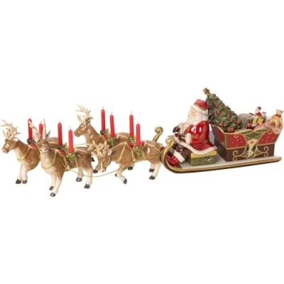 Image of Villeroy &amp; Boch Christmas Toys Memory Music Box &quot;Santa&#039;s Sleigh Ride&quot;, Plays &quot;Santa Claus is Coming to Town&quot;, Decoration Indoor, Table Decoration, Reindeer, Porcelain
