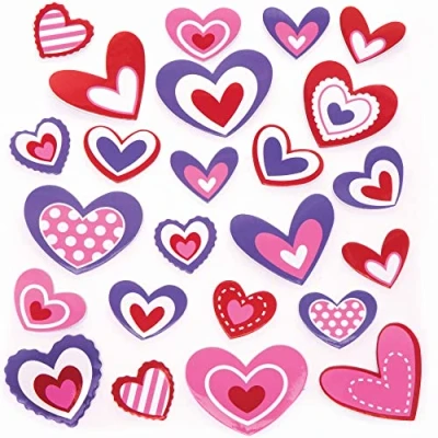 Image of Baker Ross Heart Printed Foam Stickers Pack of 200, Valentine&#039;s for Children (FC429),Pink