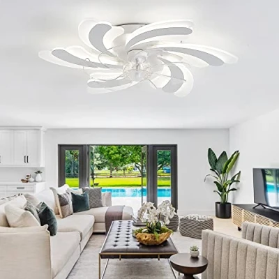 Image of YUNZI 100W Flower Living Room Bright LED Ceiling Light with Fan and Remote Control Winter Summer Function Reversible DC Motor 6 Speed Dimmable Fans Lamps Timer
