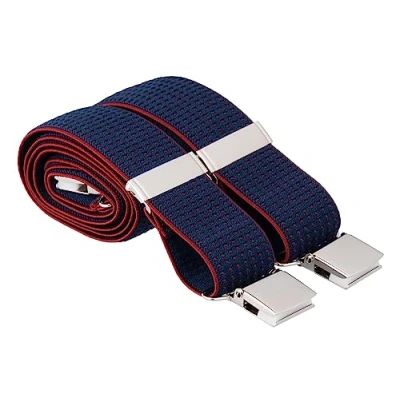 Image of MANDITTIONS XL Navy Blue Trouser Braces with Burgundy Polka Dots 35mm Wide 4 Heavy Duty Strong Silver Clips 48 Inch Extra Long