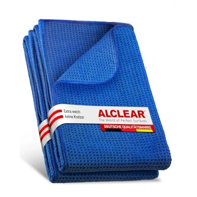 Image of ALCLEAR 820901_2 Set of 2 Car Microfibre Cloths, Drying Towel, Miracle for Care, Paint Preparation, Motorcycles, Kitchen and Home, Dish Absorbent, 60 x 40 cm, Blue