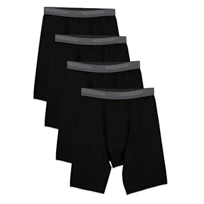 Image of Fruit of the Loom Men&#039;s Micro Stretch Boxer Briefs, Long Leg 4 Pack Black, XXL