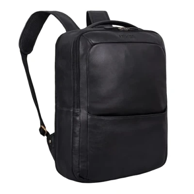 Image of STILORD &#039;Kalle&#039; Leather backpack Ladies and Men Large with Laptop Compartment 15.6 inch business office daypack uni genuine leather, Colour:black