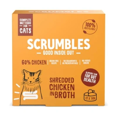 Image of Scrumbles Natural Wet Cat Food, Shredded Chicken in Broth 12x 70g