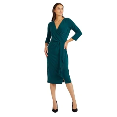 Image of Damart Jersey Wrap Dress, Dark Green, 42&quot; inches
