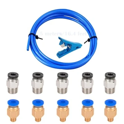Image of CESFONJER 5 Meters Teflon Tube Blue PTFE Tubing with Pieces PC4 M6 and M10 Fittings Cutter for Push Fitting Connector 3D Printer 1.75mm Filament