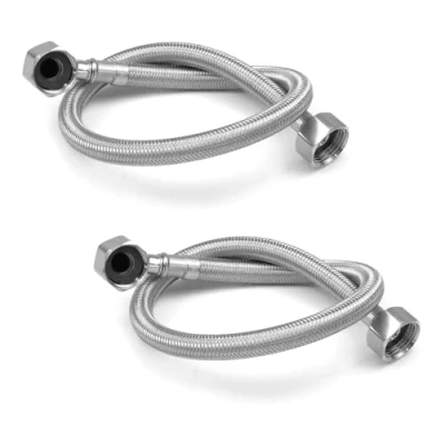 Image of Xcel Home WRAS Approved Elbow 1/2 (90) x BSP 500mm Flexible Pipe Connectors 2 Sizes Pipes Elbowed Stainless Steel Braided Flexi for Boilers, Plumbing Bathrooms, Kitchens