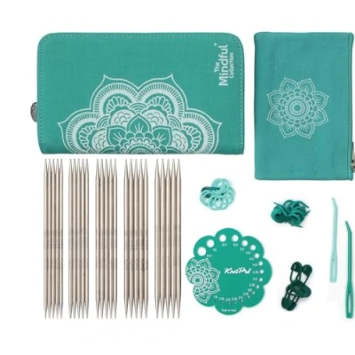 Image of KnitPro Mindful Double Pointed Needle Set 5 Ended Knitting Pin Sets of Compassion for Beginners, Professionals &amp; Gift Set, Silver